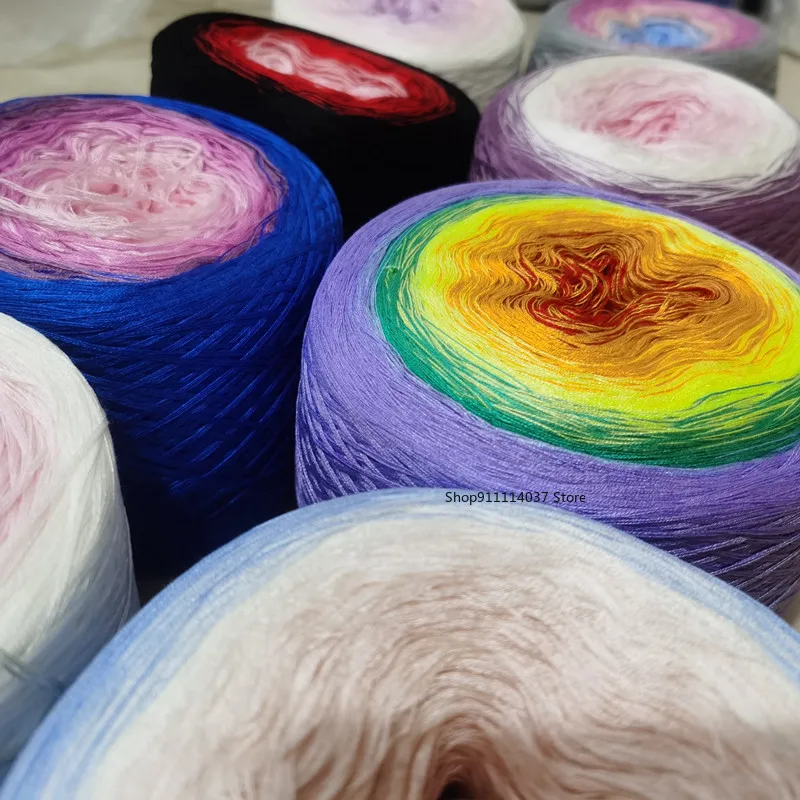 300g Rainbow Gradient Color Cake Yarn Organic Cotton Blend Yarn DIY Spring/Summer Crochet Skirt Lace Line Hand-Woven Soft Yarn