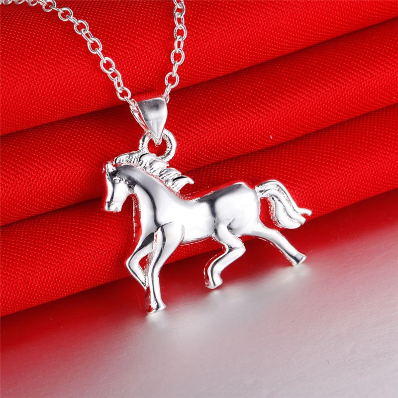 Silver Plated Jewelry Sets for Women Horse Stud Earring Necklace Brincos Collier 2pcs Set Trendy Accessories Gifts