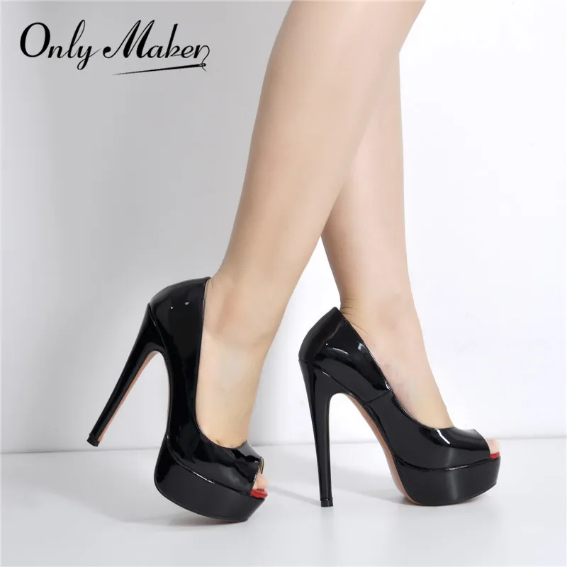 Onlymaker Women Peep Toe Pumps Platform Fashion Spike Pumps Extremely High Heel Party Wedding Slip On Shoes Big Size Heels