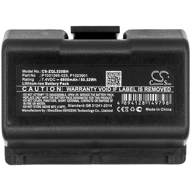 

6800mAh Battery for Zebra QLN220,QLn220HC,QLN320,QLn320HC,ZQ500,ZQ510,ZQ520,ZQ610,ZQ620,ZR628,ZR638,ZQ610HC,ZQ620HC