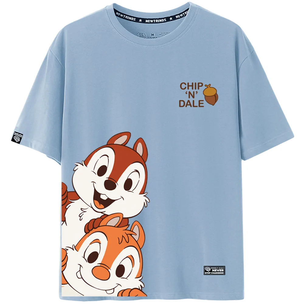 Disney Cute Chip Dale Chipmunk Cartoon Print Women T-Shirt O-Neck Pullover Short Sleeve Casual Streetwear Loose Tee Top 8 Colors