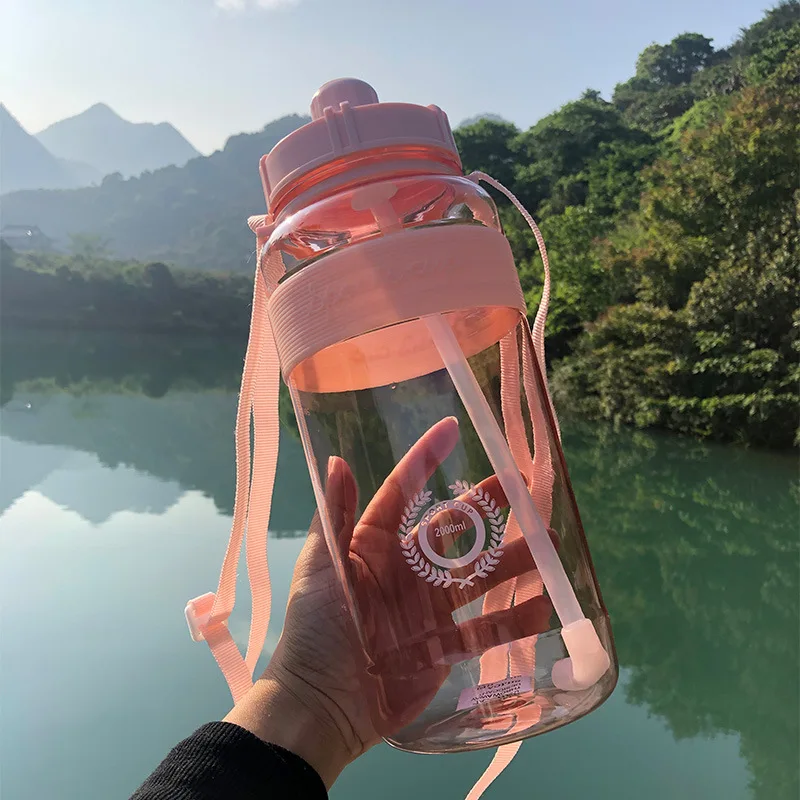 Large Water Bottles 2000ML Portable Outdoor Sports Safety Solid PC Plastic Drinking Cup Birth Gift Men Couple Customized Logo