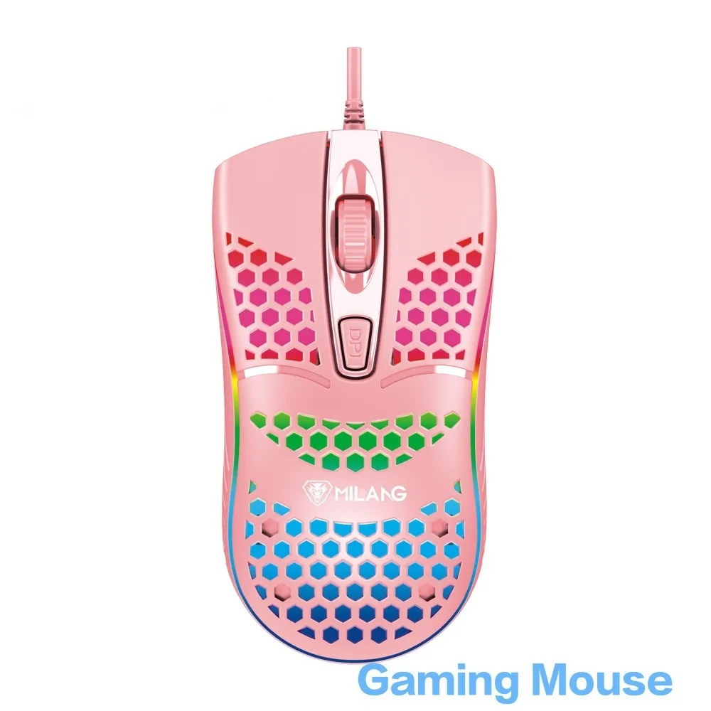 M7 Lightweight Hole Wired USB Gaming Mouse Macro Pink Colorful Luminous Mouse for Home Office