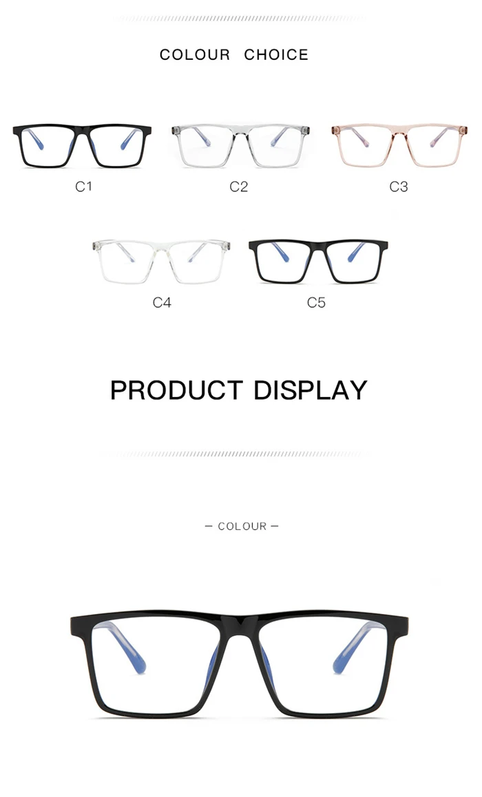 Anti-Blau-Strahlen, übergroße Kurzsichtigkeitsbrille, Damen und Herren, TR90, quadratisch, verschreibungspflichtige Brille, Dioptrien 0–0,5–0,75 bis –6,0 – Detail 5