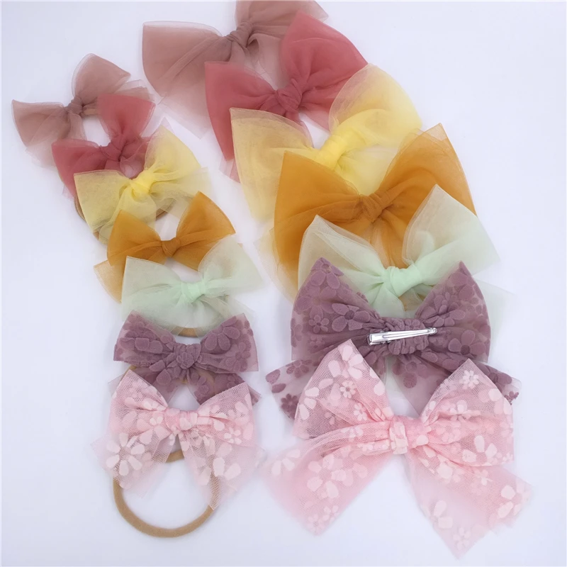 Baby Girls Tulle Bow Nylon Headband Hair Clips for Toddler Baby Kids Lace Hair Bows Accessories