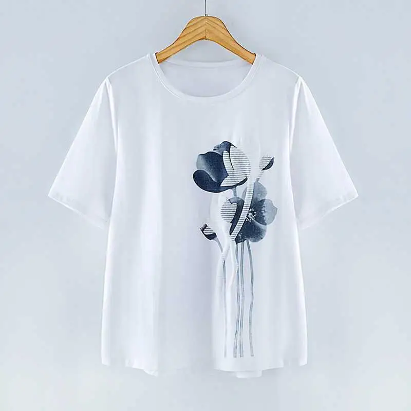 Women\'s Short Sleeve T-Shirt, Cotton, Loose, Printing, Female Tee, Large Size, 4XL, Summer