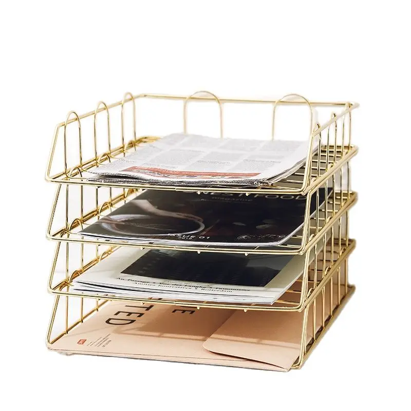 

1 pcs Rose Gold Rack Magazine Book Holder Electroplated metal Baskets Stand Office Desktop File Organizer Cosmetic Storage Box