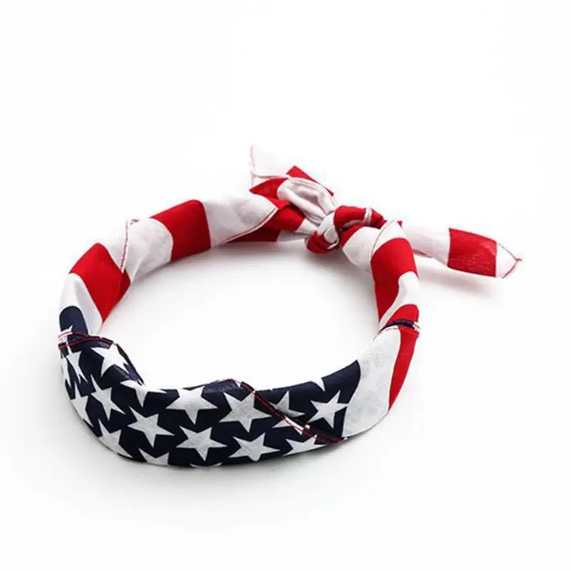 50x50CM Unisex Cotton Sport Pocket Square Scarf American Flag Stripes Star Print Headband Bandana Hip-Hop Wristband Hair Wrap