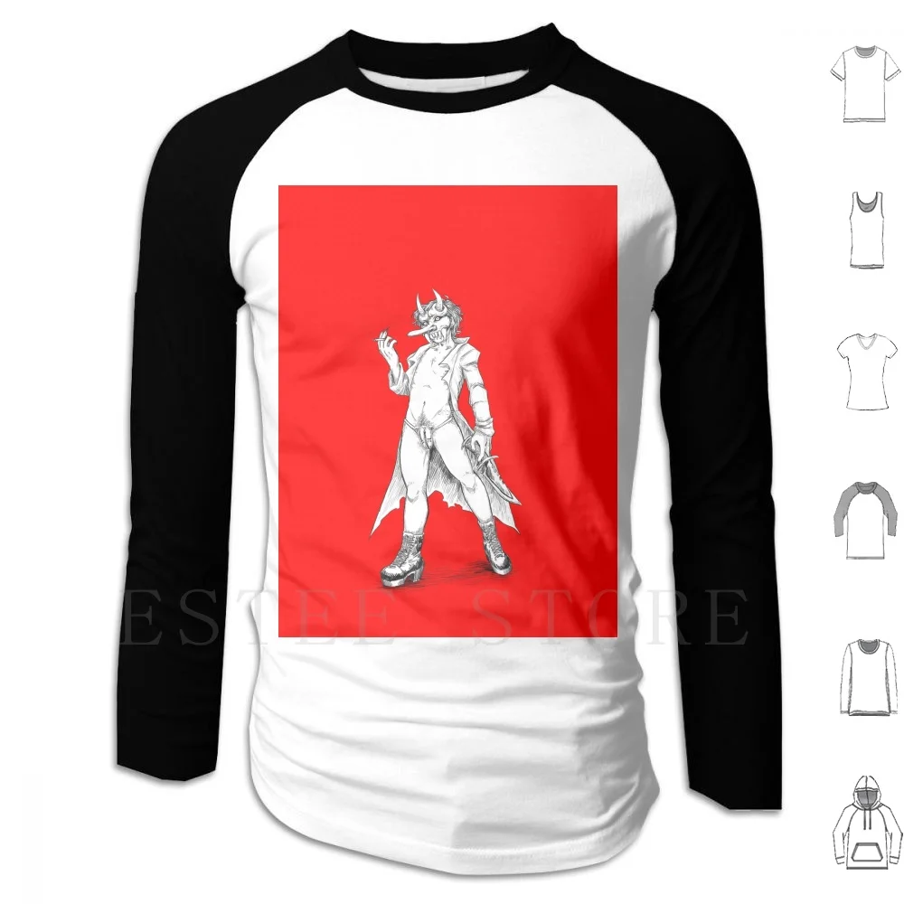 Masked Man Hoodies Long Sleeve Tengu Oni Demon Goblin Sketch Red