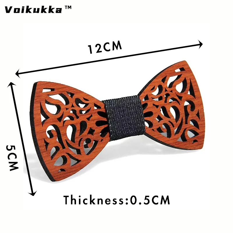 VOIKUKKA Jewelry 2021 Hot Sale Wooden Laser Cutting Carving Man Creative Bowknot Tie Knot Holiday Wedding Dress Accessories