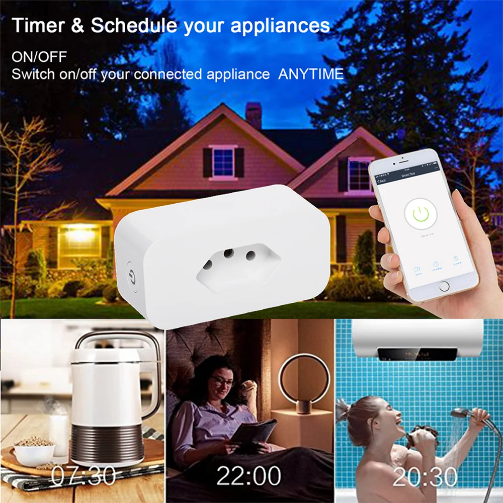 Tuya 16A Brazil Standard WiFi Smart Plug with Power Monitor, Smart Life APP Smart Socket Voice Work for Google Home Alexa