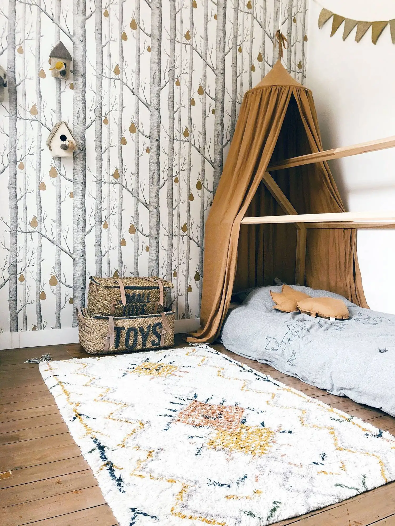 Contemporary Restyled Tapety Gray Birch trees with yellow pears wallpaper Scandinavian papel de pared Woods & Peals Wall paper