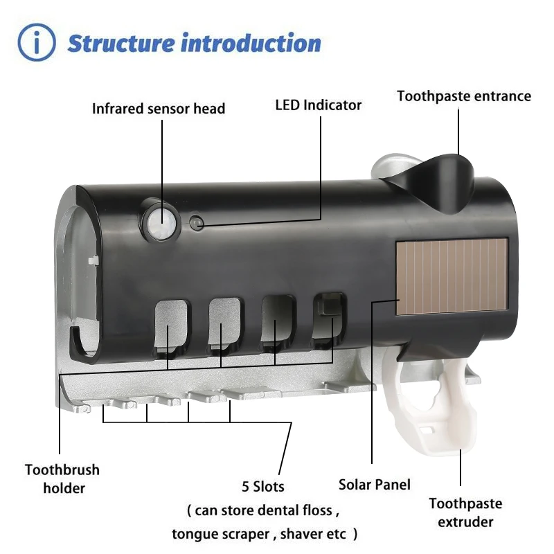 Home Automatic Ultraviolet Toothbrush Sterilizer Solar Energy UV Light Toothbrush Holder With Toothpaste Squeezing Dispenser