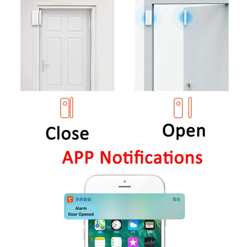 투야 와이파이 도어 및 창문 마그네틱 센서, 무선 연결, 스마트 홈 무선 도어 감지기, 도어 마그네틱 자동화