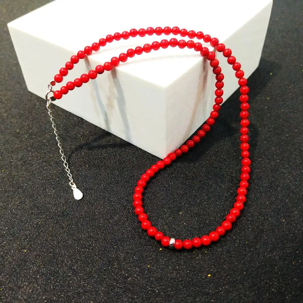 Lii Ji Red Coral 925 Sterling silver Necklace Protection Amulet Couple Necklace 40+4cm Gift for Women or Men Dropshipping