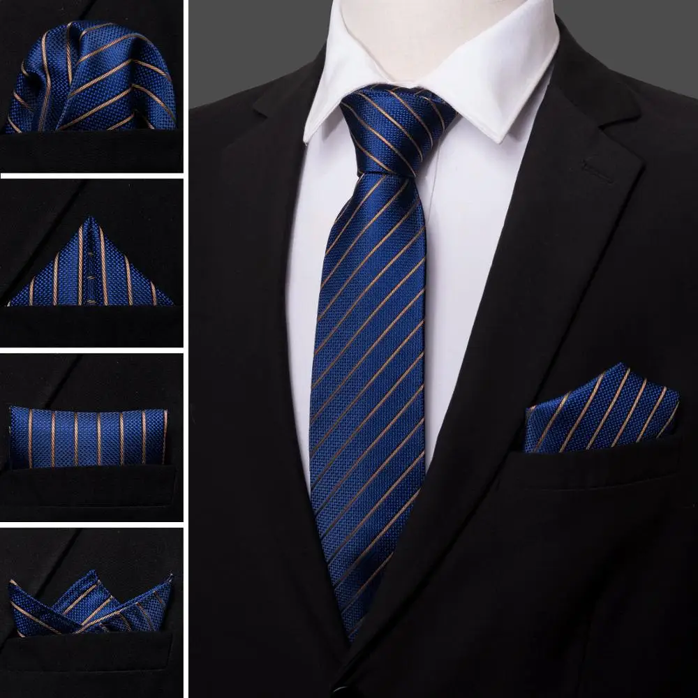 

2018 Blue Business Style 100% Silk Fahion Men Tie Striped Pattern Barry.wang Dropshipping Neck Tie For Men Party Wedding LS-5032