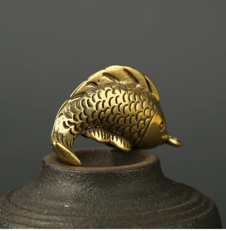 antique Brass fish craft DIY carp fish Pendant desktop ornament Miniature Fitting Keychain ring Pendant Accessories a1449