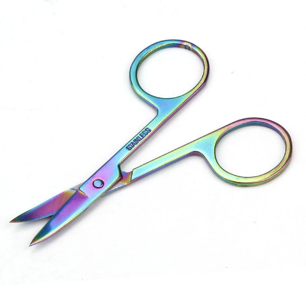 Ciseaux à ongles à tête incurvée pour les sourcils, dissolvant de peau à fréquence, ciseaux de manucure caméléon pour outil à ongles professionnel en acier inoxydable