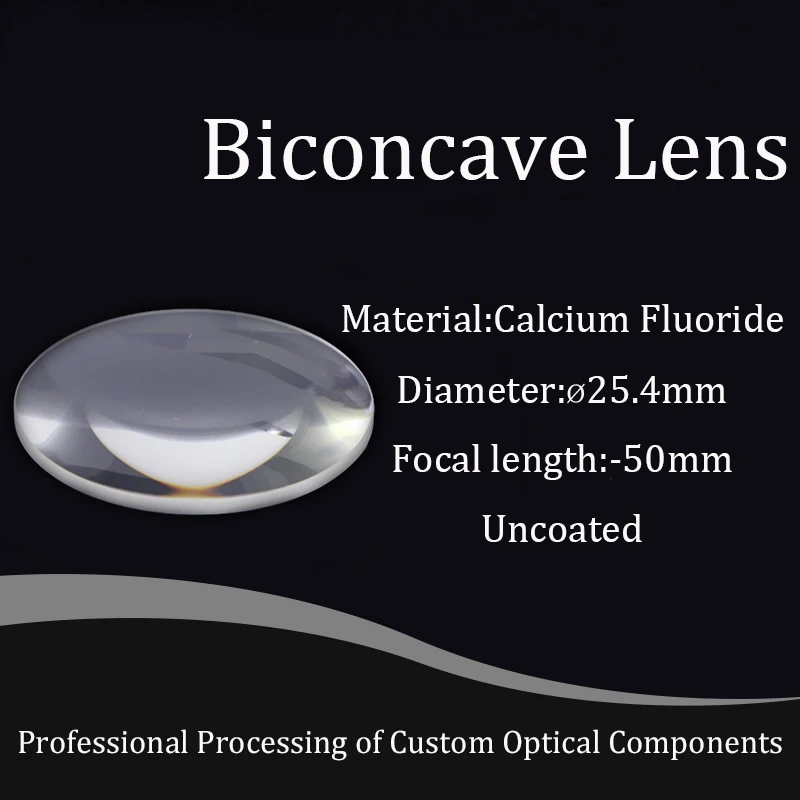 Calcium Fluoride Material Double Concave Lens D25.4mmF-50mm Mirror High Precision Focusing Material Pure White Glass