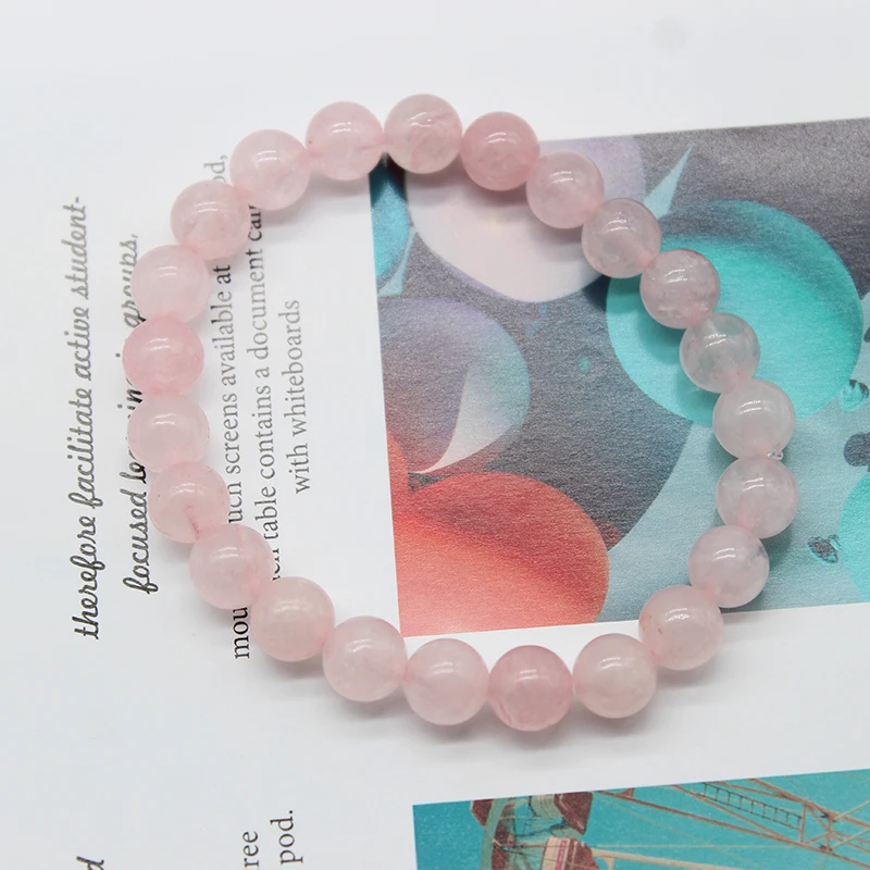 Wholesale  Natural Stone Pink Rose Powder Streche Bracelet Crystal Quartz Elastic Cord Lovers Woman Gift Pulserase Jewelry Beads