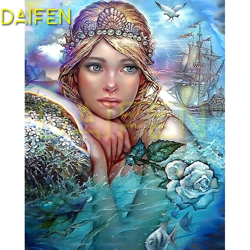 5D DIY Diamond embroidery Full Square Diamond painting Cross stitch Mermaid Pearl Shell Full Round Diamond mosaic Sailing pigeon