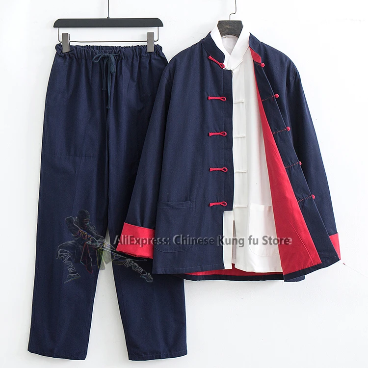 3 Pieces All Cotton Chinese Martial arts Suit Kung fu Tai chi Uniform Wushu Coat Wing Chun Casual Tang Clothes