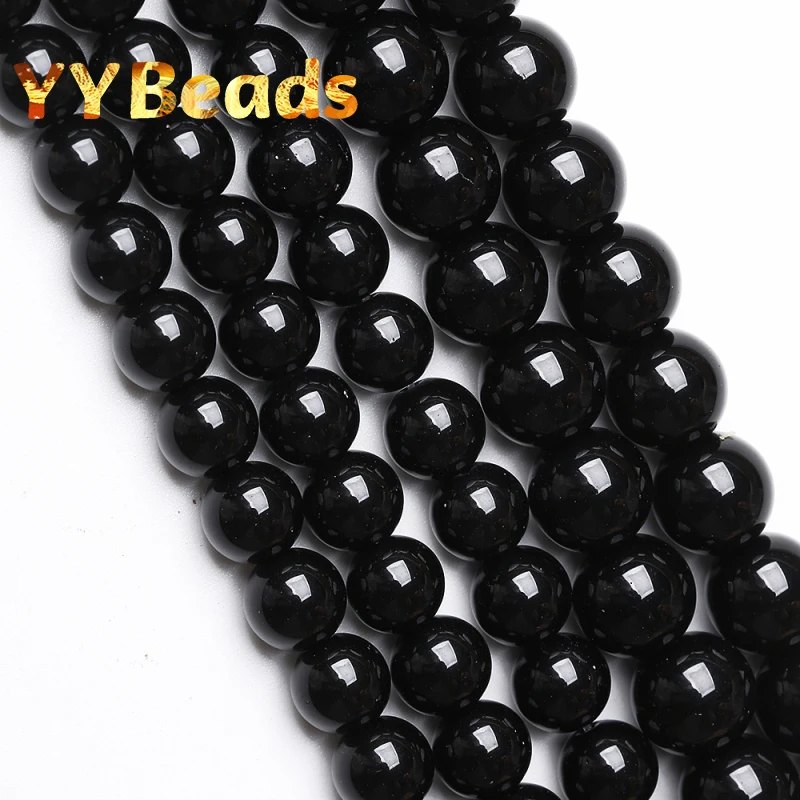 Wholesale Natural Black Agates Beads Smooth Black Onyx Round Loose Beads For Jewelry Making DIY Women Bracelets 4 6 8 10 12mm