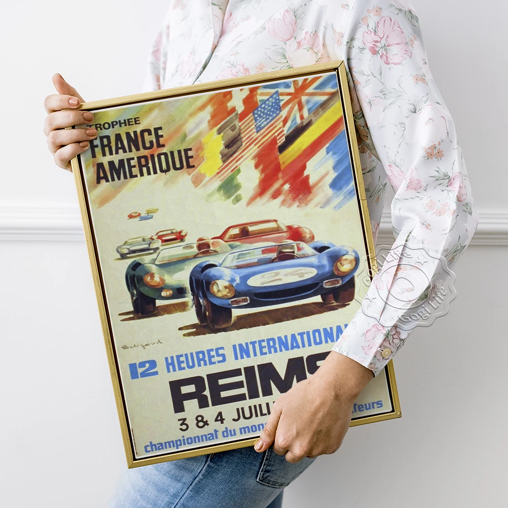 Reims 12 hour International Race Retro Poster, France Amerique Trophee Vintage Prints, World Racing Championships Wall Stickers