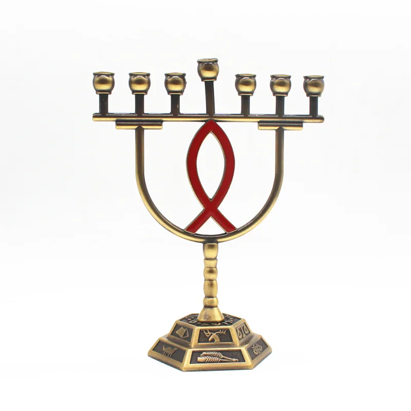 

Menorah Seven-Branch Metal Holder 12 Tribes Jerusalem Judaica