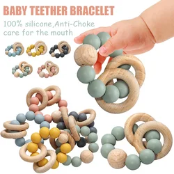 Teething Wood Rattles Toys Baby Nursing Bracelets Silicone Teether Baby Teether Bracelets Nursing Toys Gift