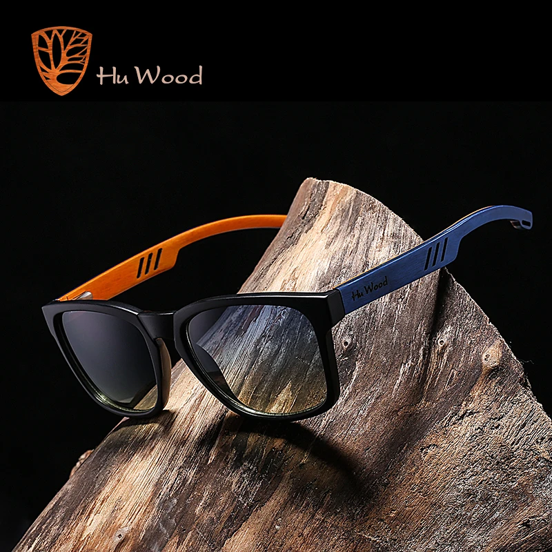 HU WOOD Brand Design Sunglasses for Men Handmade Zebra Wood Sun Glasses Polarized Lenses Driving Protection UV400 GR8011