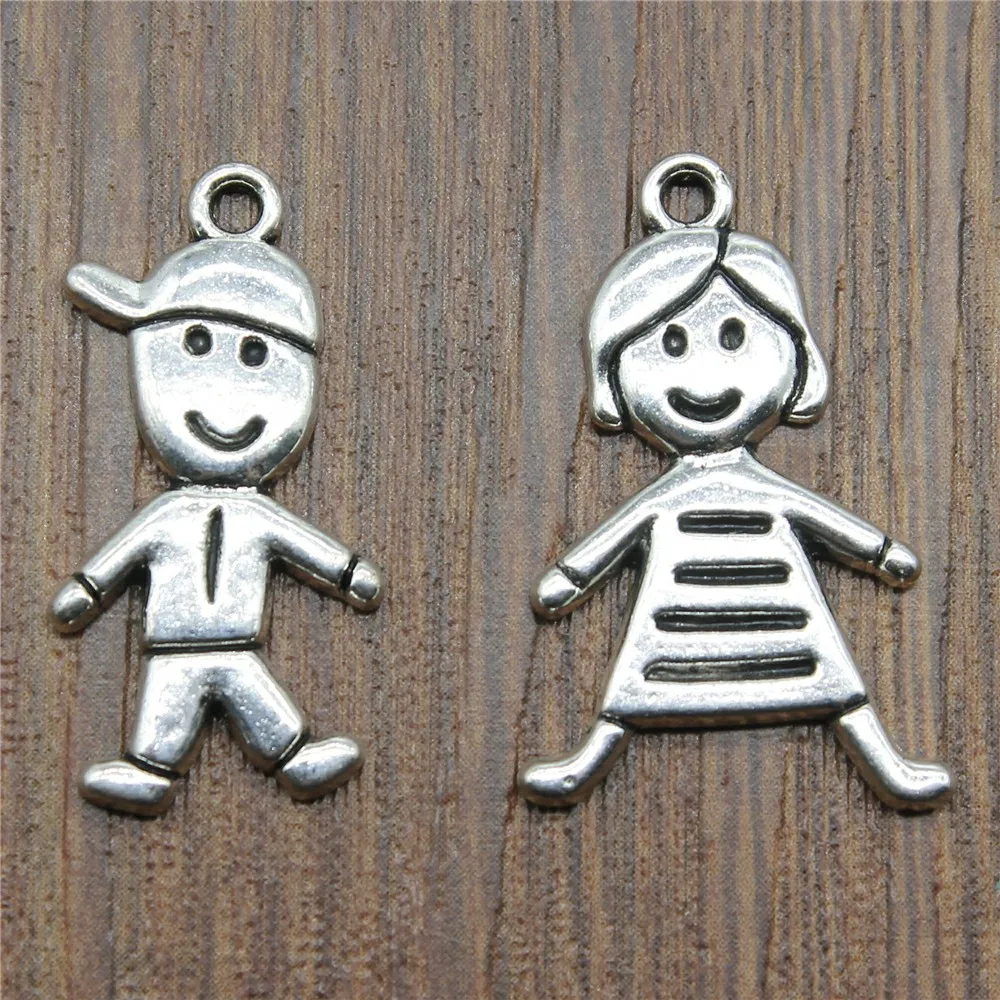 10pcs Antique Silver Color Boy & Girl Charm Pendants Jewelry Accessories Cute Little Girl And Boy Charms For Jewelry Making