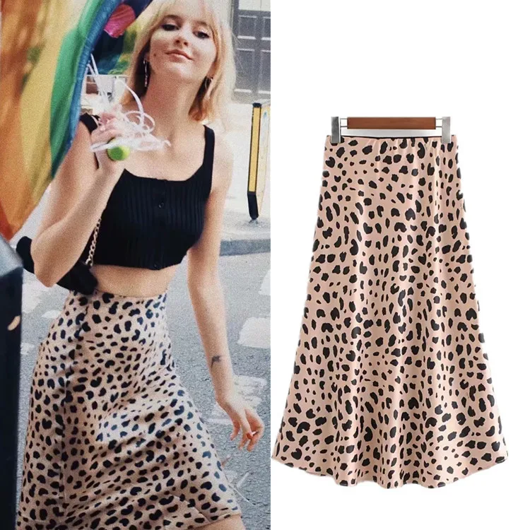 

2020 Europe and the United States high waist summer new mid-length package hip skirt leopard skirt