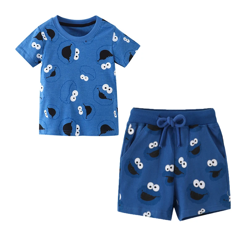 Jumping Meters New Summer Clothing Sets Cotton Tops + Shorts Set For Boys Girls Wear Short Sleeve Suits Children Clothes Outfits