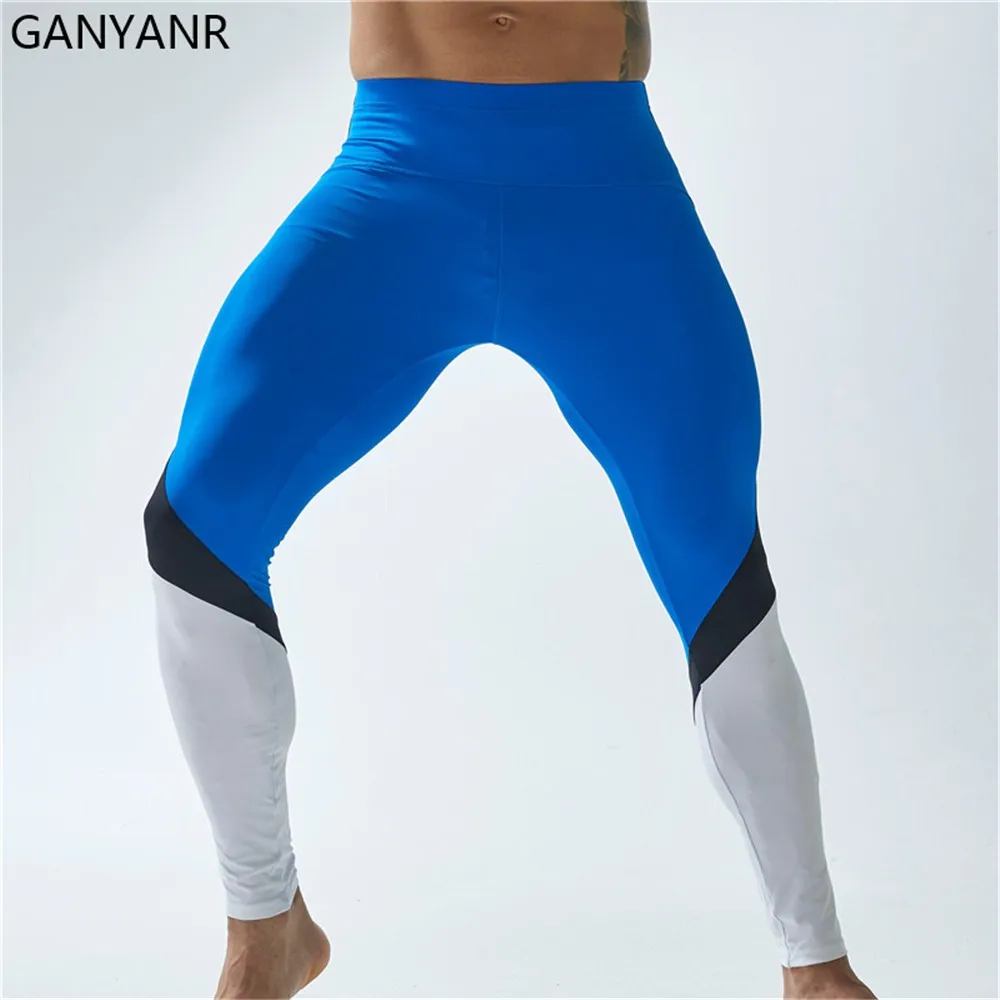 GANYANR Running Tights Men Compression Pants Leggings Gym Fitness Basketball Yoga Sexy Track Football Exercise Winter Dry Fit