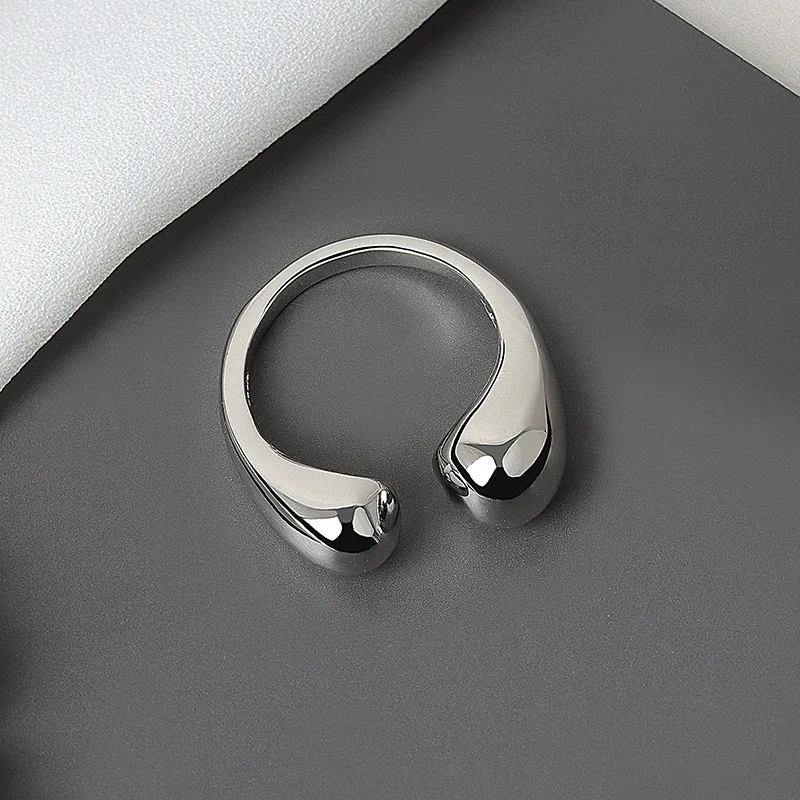 QMCOCO Silver Color Summmer New Drop-Shaped Open Ring Woman Fashion Retro Smooth Elegant Handmade Jewelry Birthday Gifts