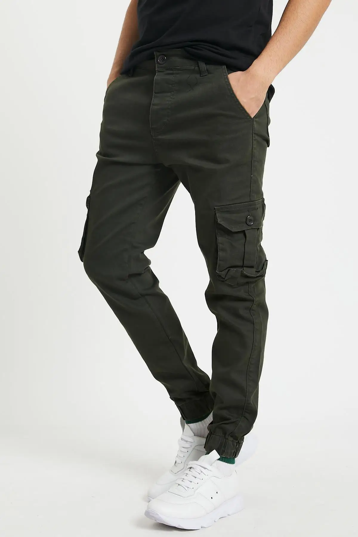 Slim Fit None Denim So Gusset Pocket, Button, Trotter Wheel Flexible Fabric Men 'S Cargo Pants