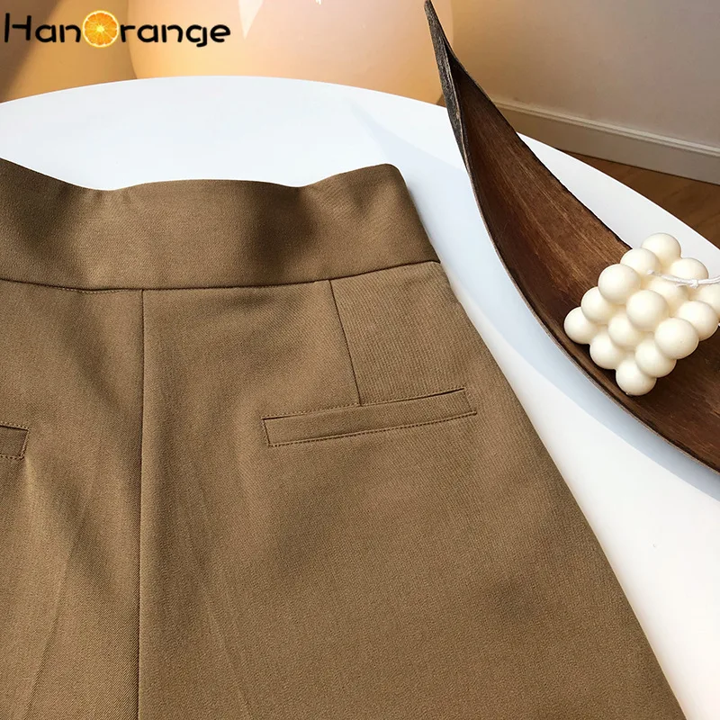 HanOrange High Waist Hook Loop Suit Pants Women Spring Autumn Loose Wide Leg Mopping Pants Slanting Placket