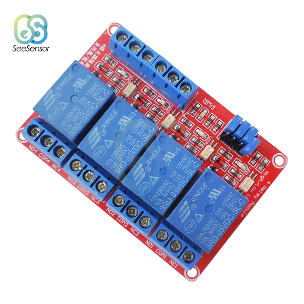 4 Channel Relay Module DC 5V 12V 24V High and Low Level Trigger Relay Control Board Shield with Optocoupler for Arduino