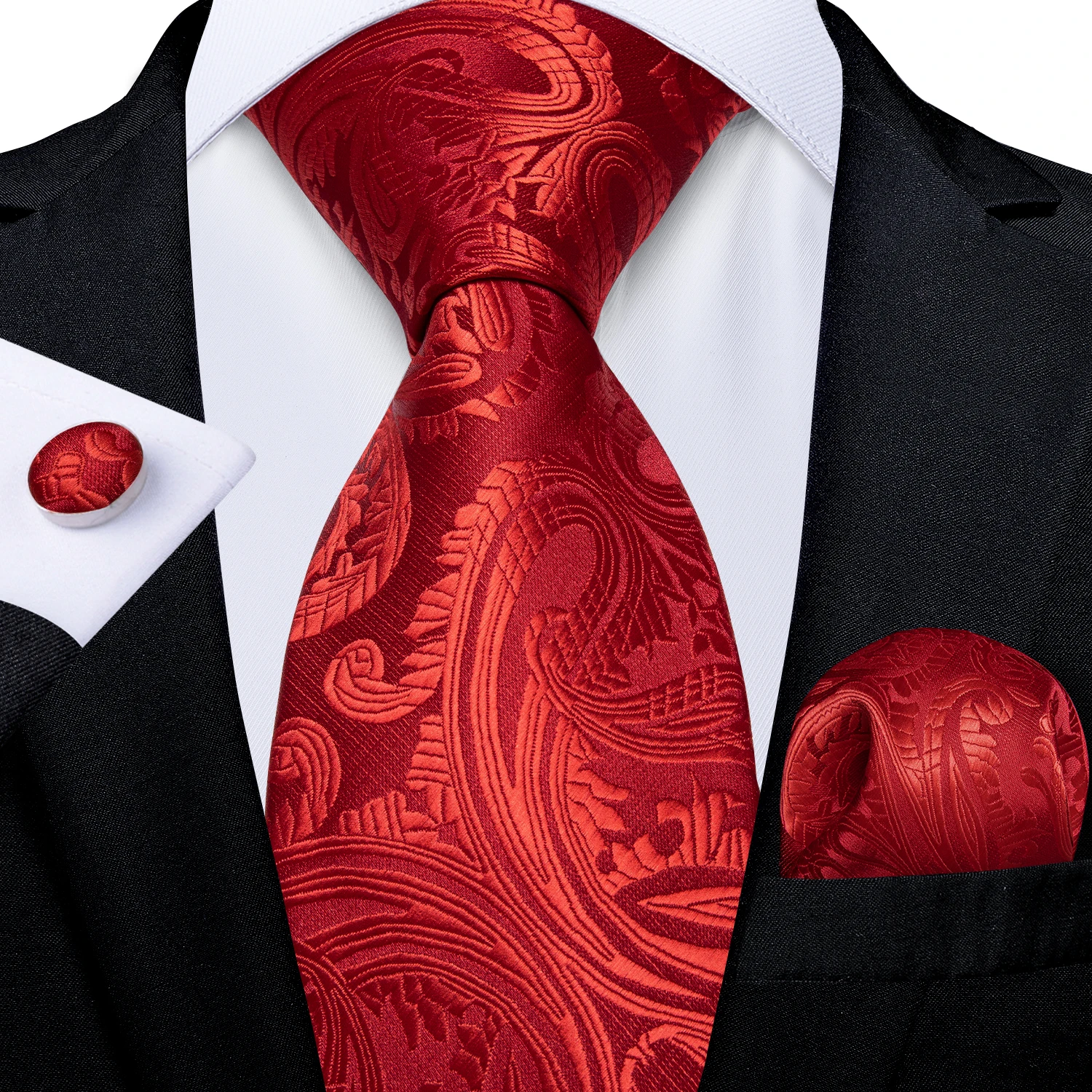 Luxury Plaid Red Silk Ties For Men Business Wedding Accessories Men's Neck Tie Handkerchief Cufflinks Gift For Men Dropshipping