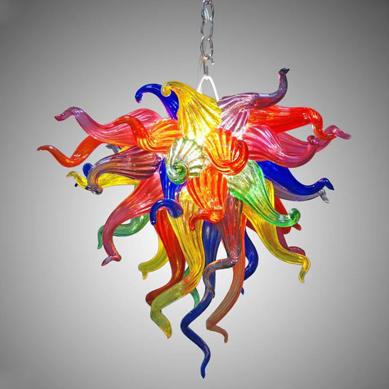 Rainbow Color Glass Lighting Chandelier Chain Pendant Lamp Store Dining Room Decor Hand Blown Stained Glass LED Pendant Light