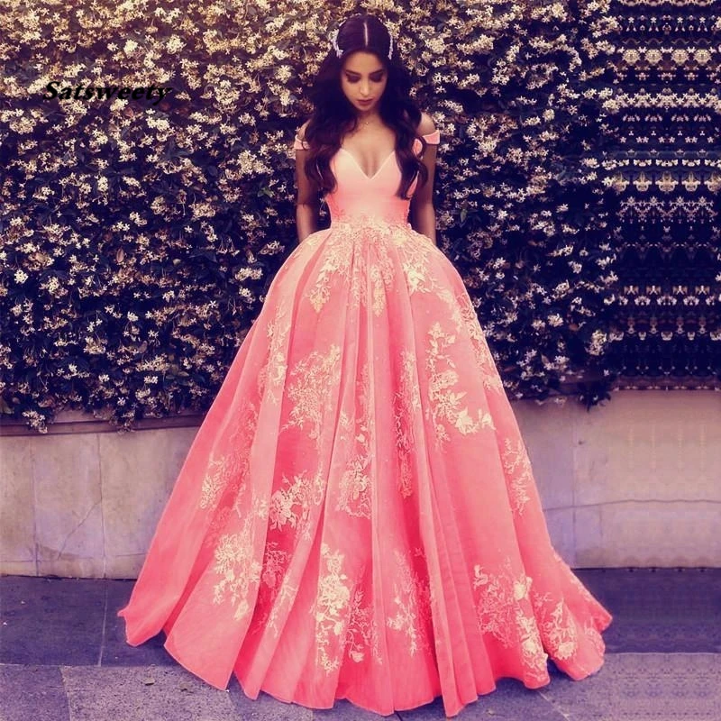 Vestido de baile con hombros descubiertos para quinceañera, traje Formal con apliques de encaje, color azul, 2024