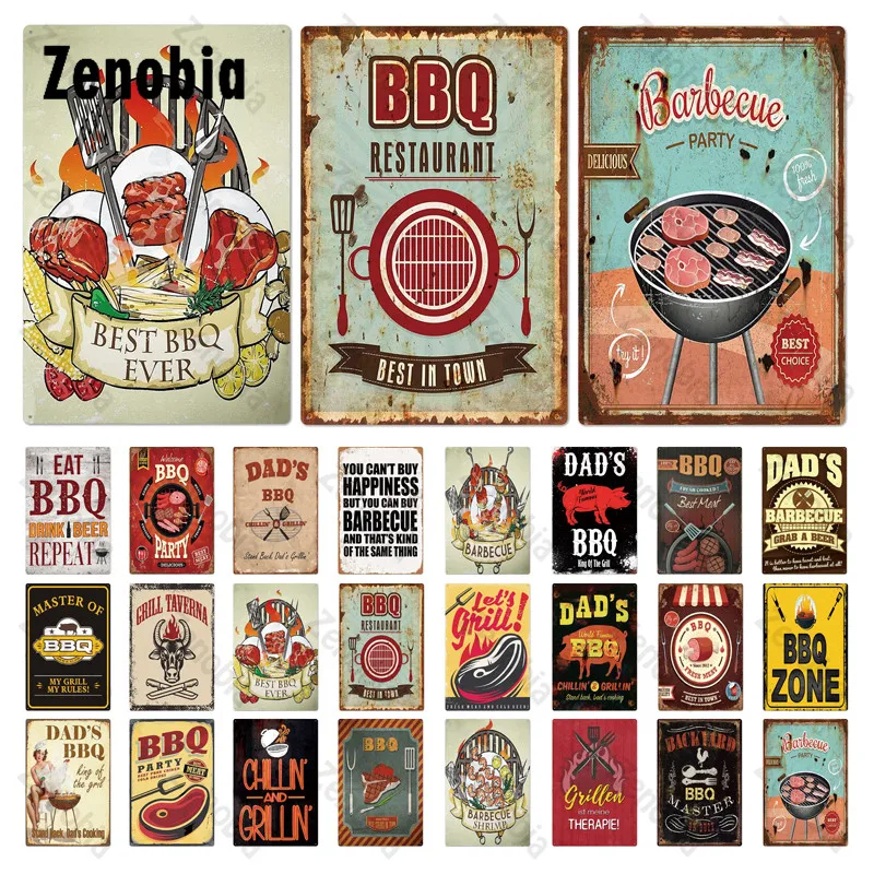 

BBQ Sign Metal Vintage Decor Eat BBQ and Drink Beer Tin Sign Stickers for Bar Pub Club Man Cave Tin Plates Room Decoration