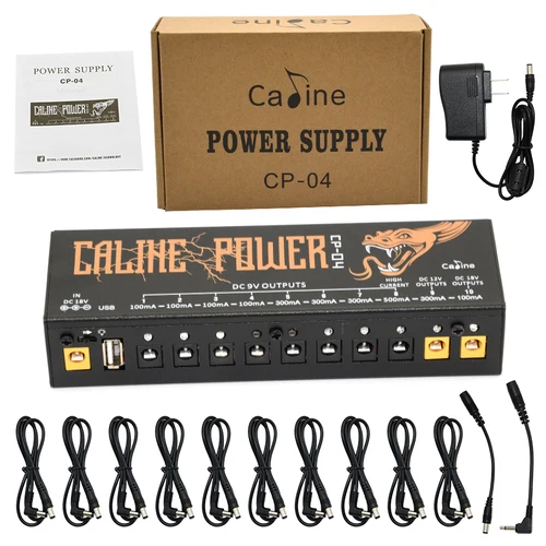 Caline CP-04 Fuente de alimentación para pedal de efectos de guitarra 10 salidas aisladas (9 V, 12 V, 18 V) Protección contra cortocircuitos/sobrecorriente