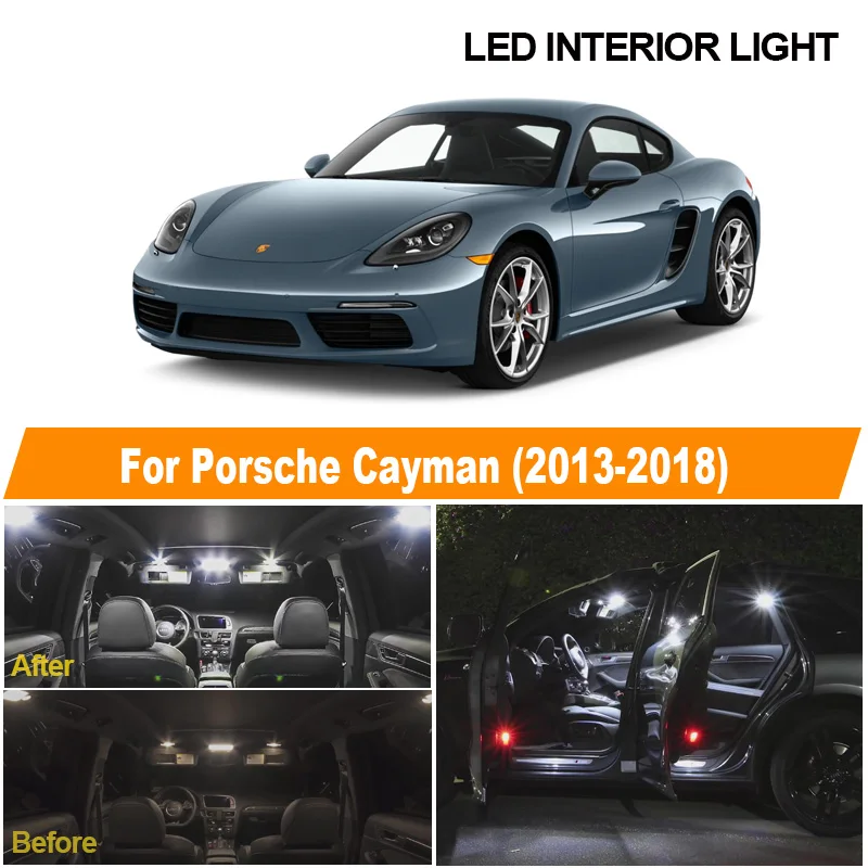 8pcs White Canbus Error Free Car LED Lamp Interior Trunk Cargo Door Footwell Light Bulbs Kit For Porsche Cayman 2013-2018