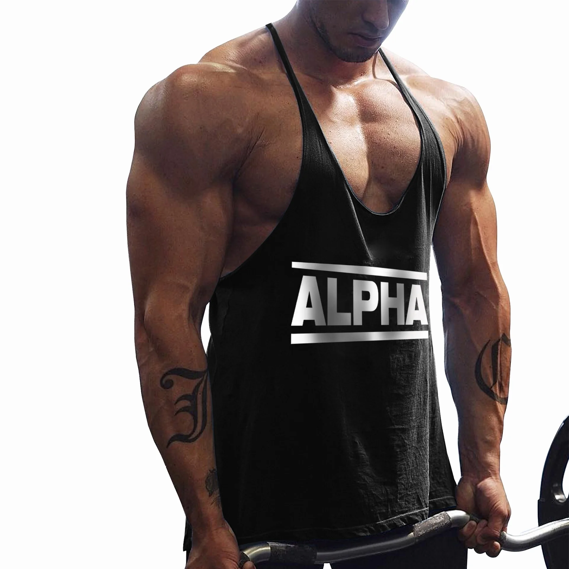 Vento europeu e americano masculino fitness sports training verão algodão código de impressão carta fina alça ombro colete