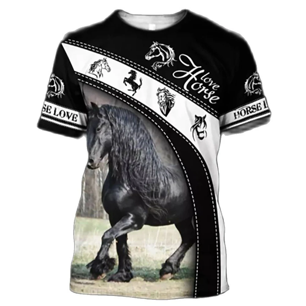 Fashion Love Horse Animal 3D Print Men\'s T Shirts Summer Harajuku O-Neck Short Sleeve Oversized T-Shirt Unisex Clothing Tops Tee