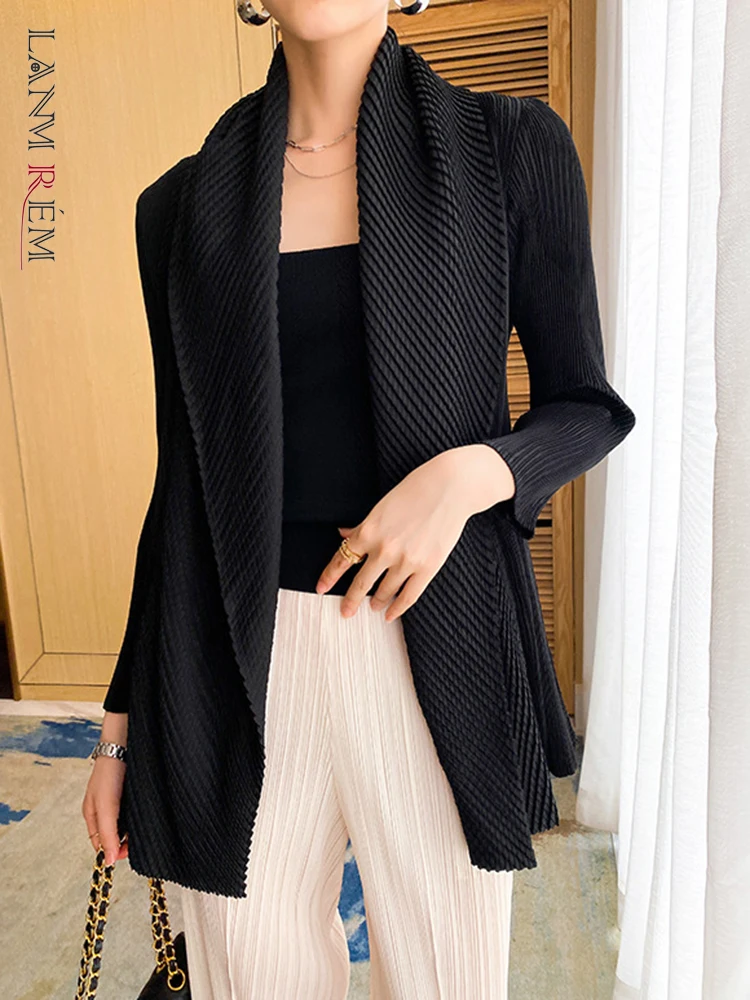 LANMREM Short Pleated Trench Top Women 2024 Spring New Versatile Solid Color Loose Cardigan Fashion Coat Women's Fashion 2C788