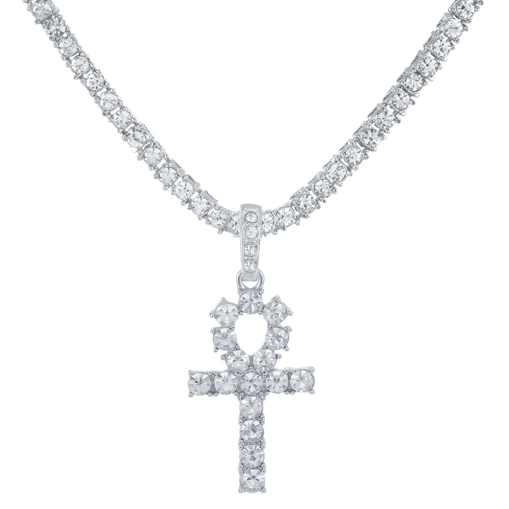 NONE Männer Frauen Hip Hop Kreuz Anhänger Halskette Mit 4mm Zirkon Tennis Kette Iced Out Exquisite Bling Schmuck Mode Trendy kreative 3