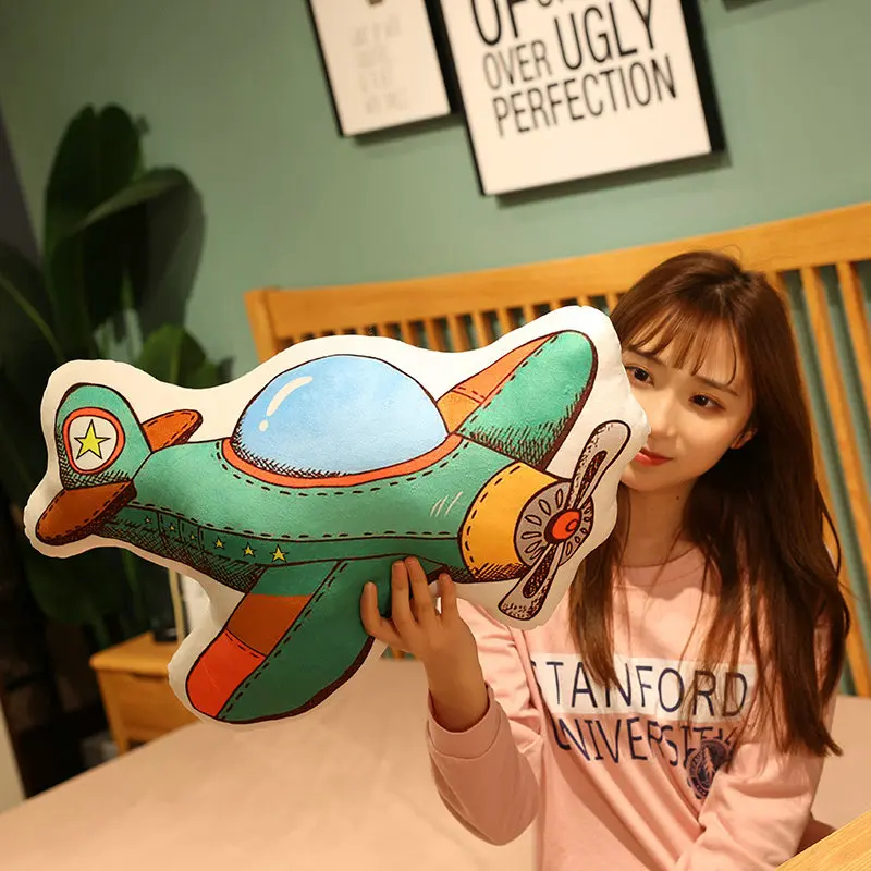 Cartoon Plush Toy Cushion Sofa Pillow Stuffed Soft Rocket Submarine Ship Aircraft Doll Boyfriend Birthday Gifts